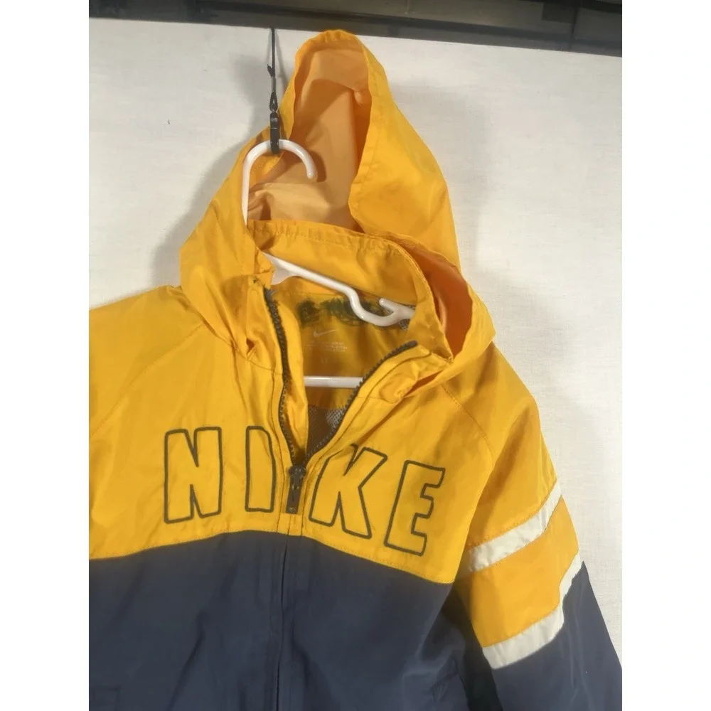 Nike Kids Windbreaker Jacket Size 3T Yellow Blue Hooded Full Zip Retro